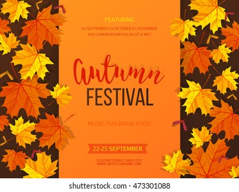 Autumn Festival Background. Invitation Banner With Fall Leaves And Lettering. Vector Illustration.