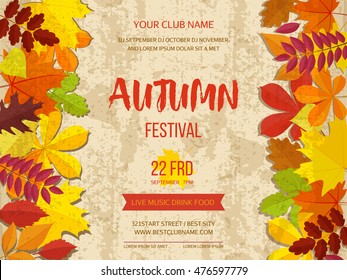 Autumn Festival Background. Invitation Banner With Fall Leaves And Lettering. Vector Illustration.