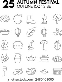 Autumn Festival: Celebrate autumn with 25 elegant outline icons featuring pumpkins, leaves, bonfires, and more. Perfect for digital and print, these high-quality icons are versatile and customizable.