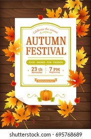 Autumn Festival. Fall Party Invitation. Autumn Party Vector Poster Template.