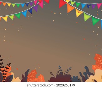 Autumn festival with flag and leaves frame
