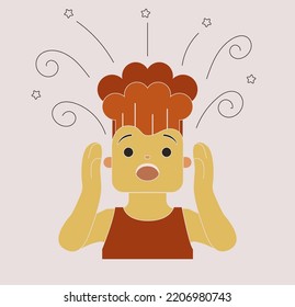 Autumn festival. Great Halloween or All Saints' Day. Funny vector illustration with the image of a frightened boy