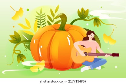 Autumn festival, harvest season, character harvest pumpkin, vector illustration