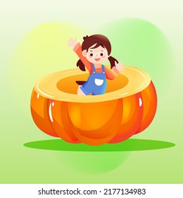 Autumn festival, harvest season, character harvest pumpkin, vector illustration