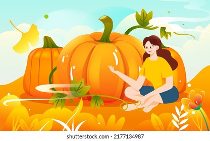 Autumn festival, harvest season, character harvest pumpkin, vector illustration