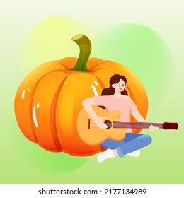 Autumn festival, harvest season, character harvest pumpkin, vector illustration