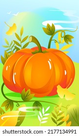 Autumn festival, harvest season, character harvest pumpkin, vector illustration