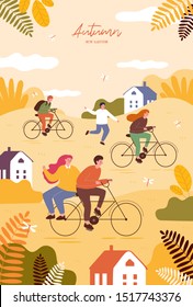 Autumn festival. Poster template for outdoor festival. Flat cartoon colorful vector illustration.