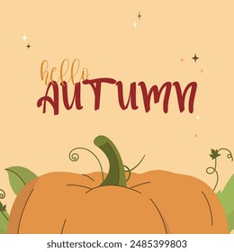 Autumn Festival With Pumpkins. Fall in Love. Harvest Festival. Pumpkins Thanksgiving flat color illustration. Thanksgiving autumn card vector background.