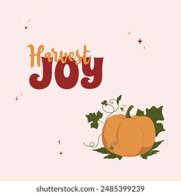 Autumn Festival With Pumpkins. Harvest Joy. Harvest Festival. Pumpkins Thanksgiving flat color illustration. Thanksgiving autumn card vector background.