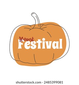 Autumn Festival With Pumpkins. Harvest Festival. Pumpkins Thanksgiving flat color illustration. Thanksgiving autumn card vector white background.