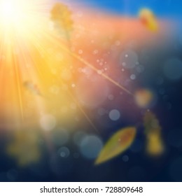Autumn festive background with leaves and blue sky. And also includes EPS 10 vector