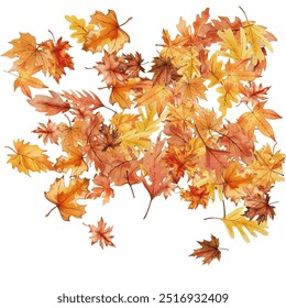 Autumn festive banner with scattered mix tree leaves in traditional fall colors - orange, yellow, red, brown. Vector illustration. Autumn leaves dry foliage falling and flying frame border design