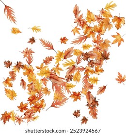 Autumn festive banner with scattered mix tree leaves in traditional fall colors - orange, yellow, red, brown. Vector illustration. Autumn leaves dry foliage falling and flying frame border design