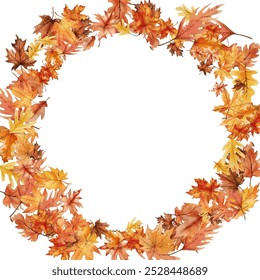 Autumn festive banner with scattered mix tree leaves in traditional fall colors - orange, yellow, red, brown. Vector illustration. Autumn leaves dry foliage falling and flying frame border design