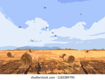 Autumn field Vector background. Beautiful fall season card