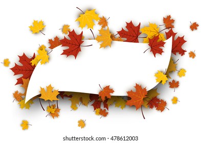 Autumn figured background with golden maple leaves. Vector paper illustration.