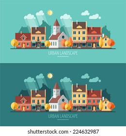 Autumn - flat design urban landscape illustration