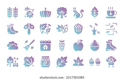 Autumn flat gradient icon set.Vector illustration of fall season elements.