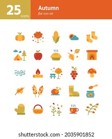 Autumn flat icon set. Vector and Illustration.