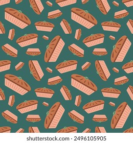 autumn flat pie seamless pattern, cute cozy background, autumn season