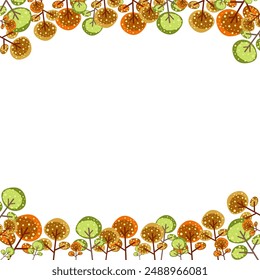 autumn flat template frame with orange and green leaves on the white background. vector template with plant frame. High-quality vector art  for adding a touch of fall charm to cards, posters, prints