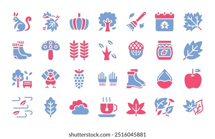 Autumn flat two color icon set.Vector illustration of fall season elements.