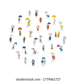 autumn flat vector people background. rainy day