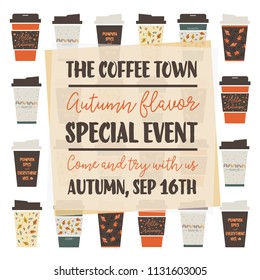 Autumn flavour coffee set vector illustration
