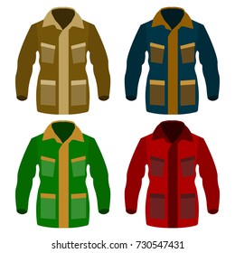 Autumn fleece jacket set isolated on white background. Winter down-padded coat. Flat design Vector Illustration