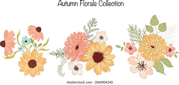 Autumn Floral Arrangement Collection and print can be use for creating fabric, textile, stationary background, packaging, surface, wallpaper, scrapbook.
