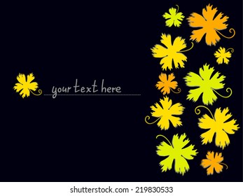 Autumn Floral background with yellow maple leaf fall. On black. Vector. Vertical page design. As page design element, for craft paper, scrapbook, for invitation or as album cover.