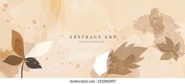 Fondo artístico floral y botánico de otoño. Tono de agua de color de la tierra de lujo con brillo dorado y hoja de arce. Arte elegante perfecto para arte en la pared, banner, boda, invitación y decoración.