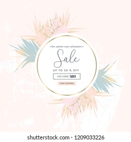 Autumn floral collection trendy chic gold blush background for social media, advertising, banner, invitation card, wedding, fashion header