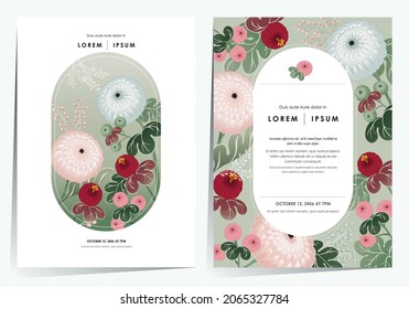  Autumn floral decorated frame set vector illustration. Image for various invitations, brochures, picture frames, posters   