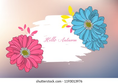 Autumn floral frame with daisy flowers.