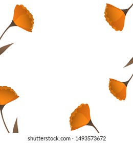 Autumn floral frame with orange flowers on white background. Template design for invitation, poster, postcard. Holiday  illustration or congratulation. 