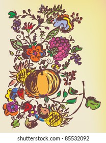Autumn floral graphic background with fruits