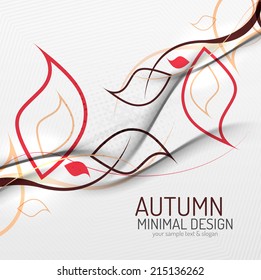 Autumn floral minimal background - lines and leaves on white