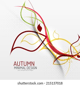 Autumn floral minimal background - lines and leaves on white