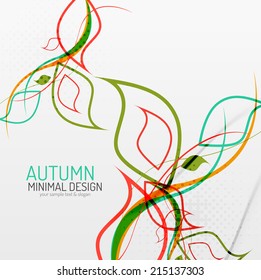 Autumn floral minimal background - lines and leaves on white