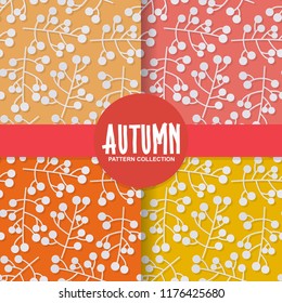 Autumn floral paper background with berry fruit on colorful background seamless pattern