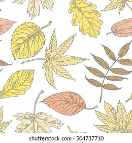 autumn floral pattern with leaves, autumn seamless vector grunge background. Vector illustration.