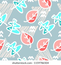 Autumn floral pattern with memphis geometric abstract