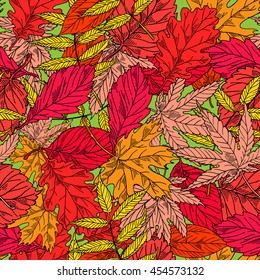 autumn floral pattern with red leaves, autumn background vector grunge, autumn leaf fall background. Vector illustration.