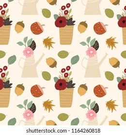 autumn floral pot seamless pattern