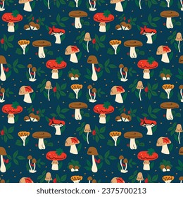 Autumn floral seamless pattern, elegant wallpaper, background with different flowers and plants, seasonal design