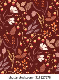 Autumn Floral Seamless Pattern Fall Autumn Leaves. Nature Symbol Vector Collection