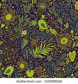 Autumn Floral seamless pattern with leaves. Seamless pattern can be used for wallpaper, pattern fills, web page background, surface textures