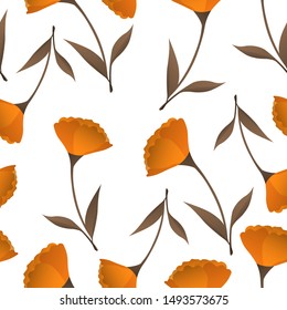 Autumn floral seamless pattern with orange flowers on white background. Template design for invitation, poster, postcard. Holiday illustration or congratulation. 